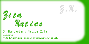 zita matics business card
